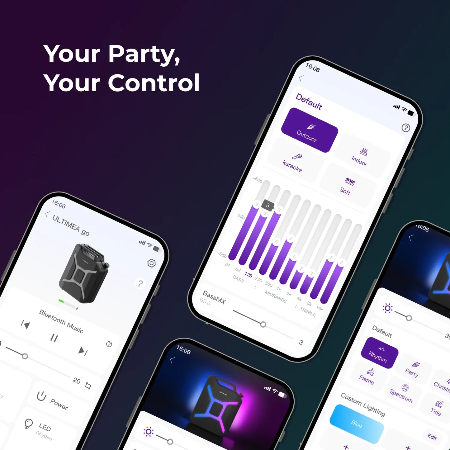 360° Party Speaker, 300W Peak Power, Bluetooth 5.4, App Control, Dual Wireless Microphone Support,