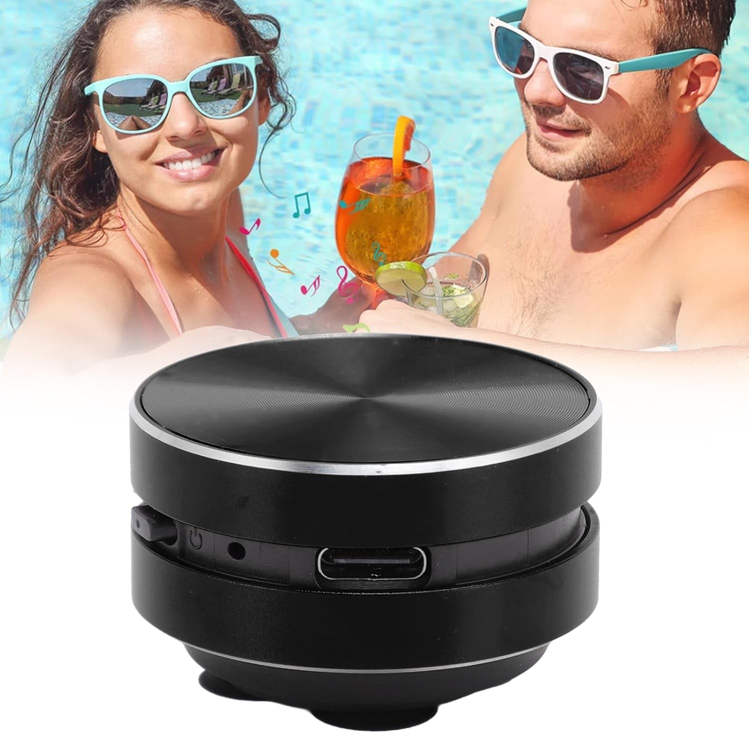 Bluetooth Bone Conduction Speaker, Stereo Bass Sound Portable Speaker, Built in Mic Mini Music Player with Suction Cup for Home Outdoor Travel (Black)